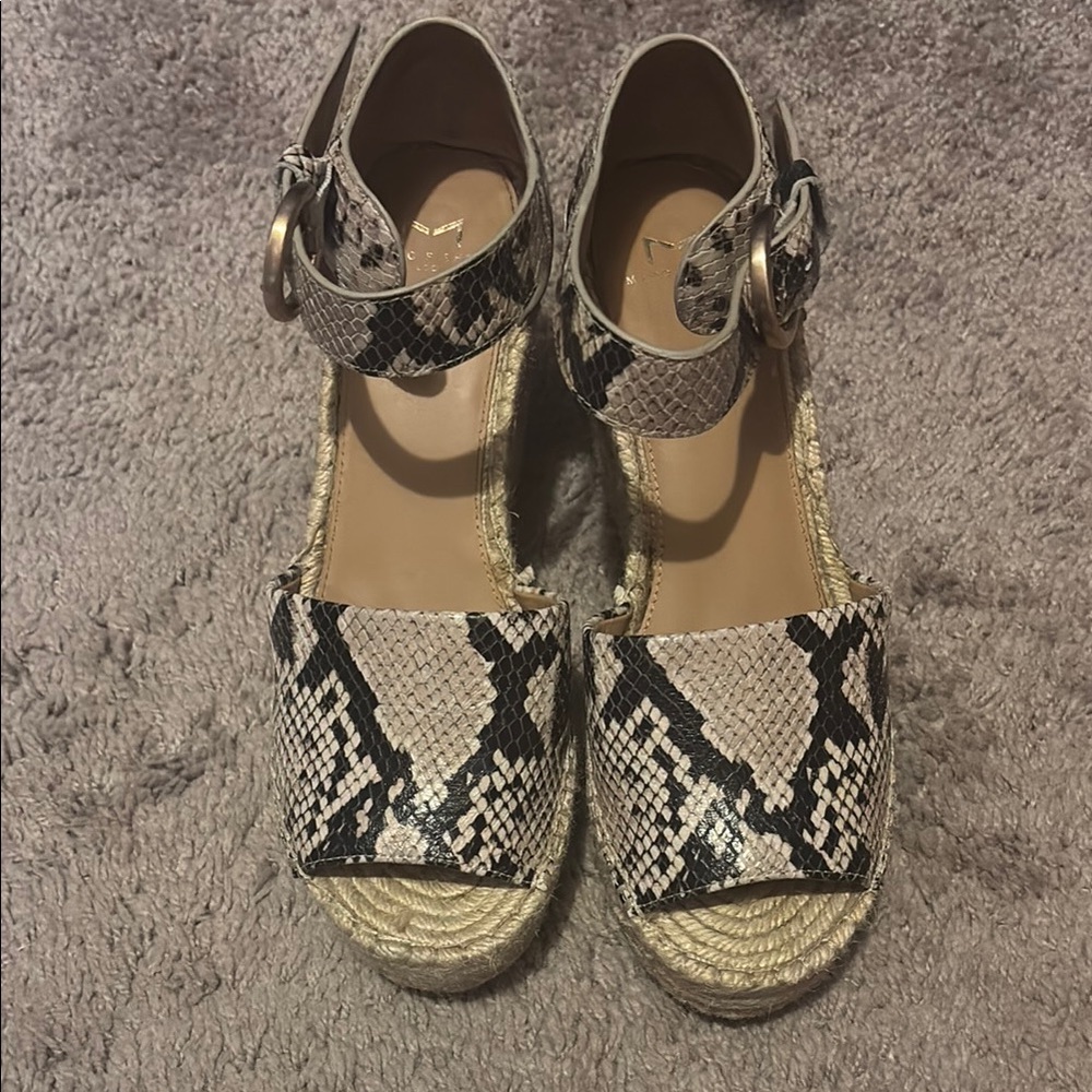 Marc Fisher Black and Cream Espadrille Sandals
